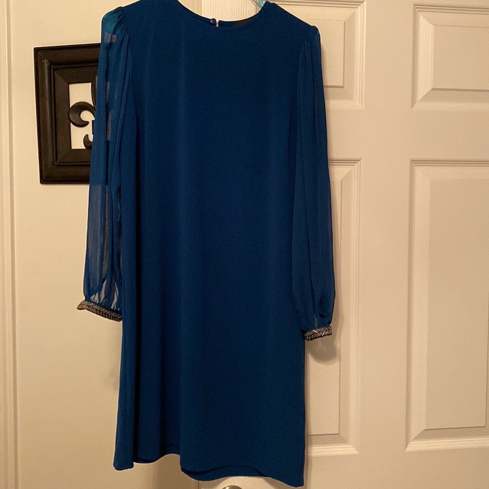 Blue dress with sheer sleeves